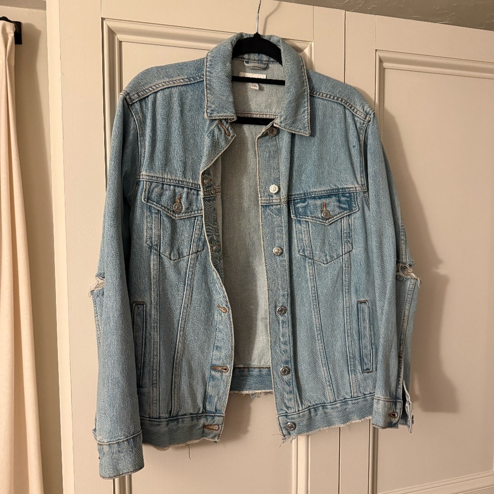 Top Shop Distressed Oversized Jean Jacket